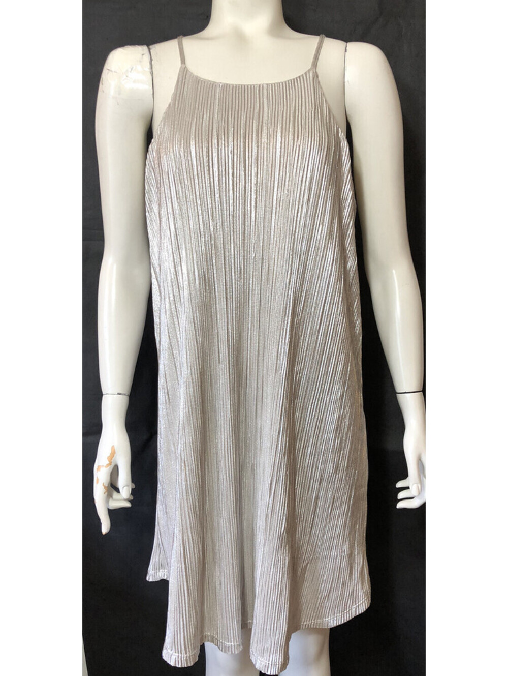 Francescas New Womens Small Dress Spaghetti Straps Metallic Silver Lined Slip